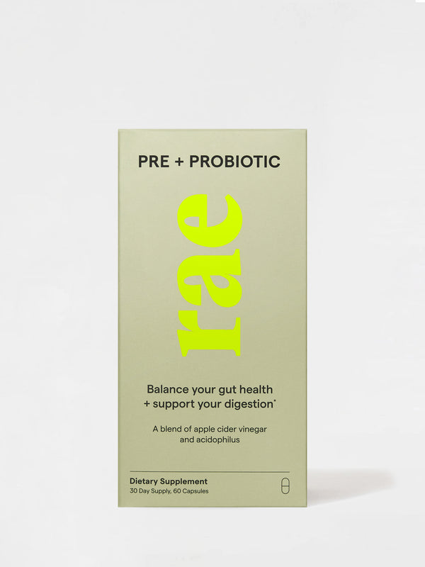Rae Wellness Pre + Probiotic Capsules Front box